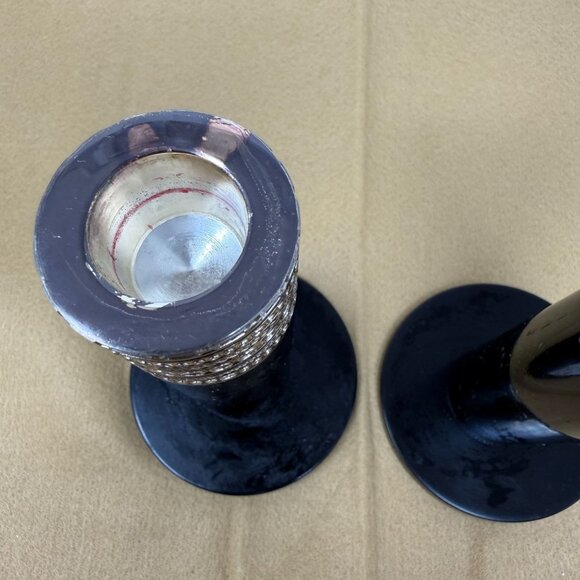 Vera Wang Wedgewood With Love Noir Black Silver Metal Candlesticks Art Deco Glam - Picture 9 of 10